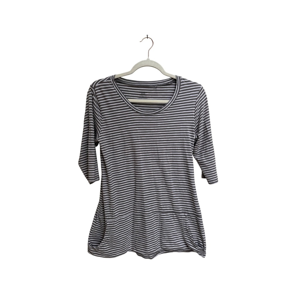 Toad&Co Striped Tunic Top 3/4 Sleeve Organic Cotton Blend Gray‎ White Size Small